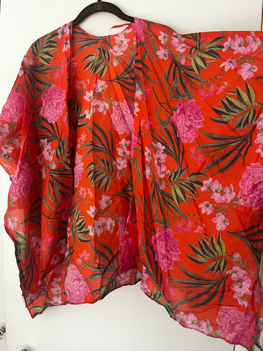 Vibrant Orange Floral Kimono Cover-Up